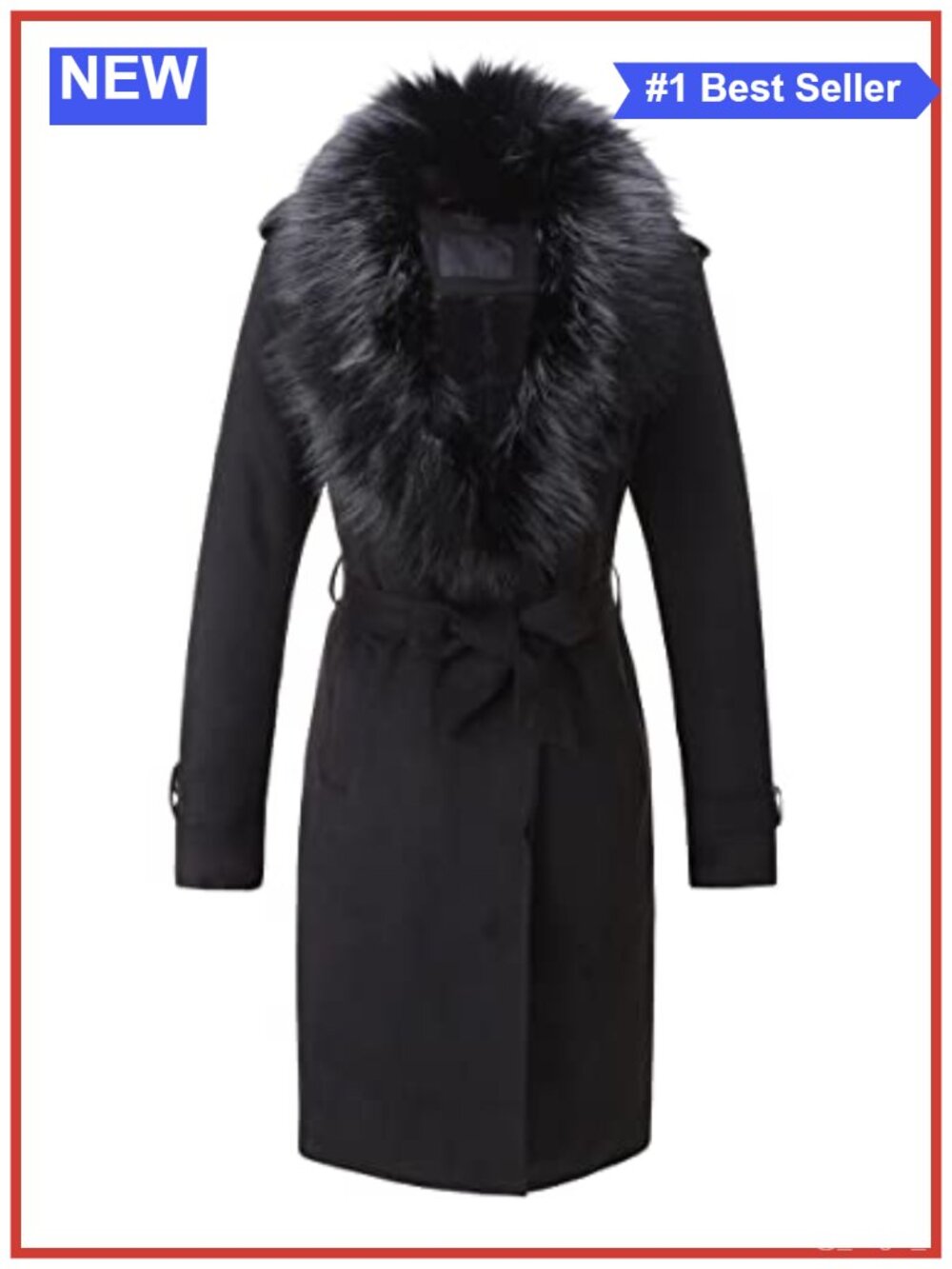 Faux Suede Fleece Lined Trench Coat Faux Fur Collar Belted